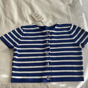 Zara Blue and White Striped Button Down Shirt
